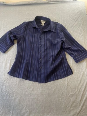 Blusa Joanna con botones para mujer M azul a rayas manga larga oficina carrera Foto 1 de 4