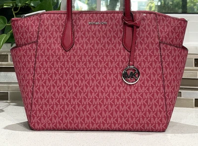 MICHAEL KORS MARILYN MEDIUM LARGE ZIP TOTE SHOULDER BAG PURSE MK RASPBERRY PINK - Image 1 of 4