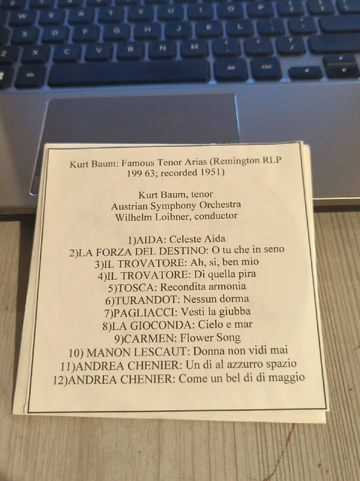 Live Recording Opera CD -1719 Kurt Baum 1951 Aida Seno Mio Pira Armonia Dorma Foto 1 de 1