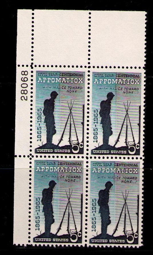 US USA Sc# 1182 MNH FVF PLATE # BLOCK Civil War Appomattox Rifles Soldier - Image 1 of 1
