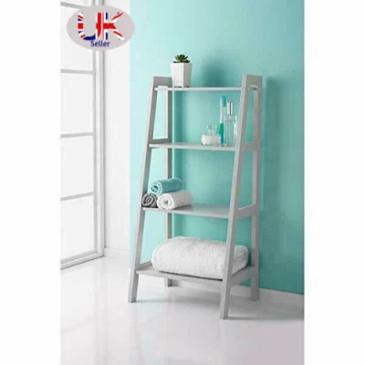 Saxony Wooden 4 Tier Ladder Shelf For Extra Storage Display Bathroom Unit - Image 1 of 4
