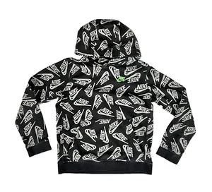 NIKE Gray/White Swoosh ALL-OVER-LOGO HOODIE Warm Athletic Gym HIke Kid YOUTH L - Picture 1 of 6
