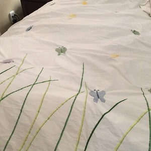Pottery Barn Full Queen Duvet Cover 2 Standard Shams Embroidered Butterflies - Picture 1 of 6