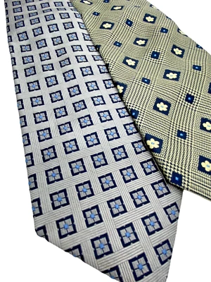 Lands End Necktie Tie Set 2 Silk Silver Gray Floral Geometric Business Career - Image 1 of 4