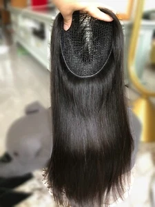 16" Natural Black Human Virgin Hair Integration Net All Over Human Hair Toppers - Picture 1 of 9