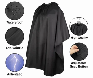 Capa Bata para Pintar Cortar el Cabello Peluqueria Barbero Cape Barber Negro - Picture 1 of 8