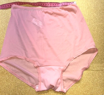 💖Vtg Granny Mushroom Pantie hot second skin Satin Lace Nylon Sz L Pink - Image 1 of 4