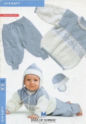 Dale of Norway Dale Baby Ull Knitting Pattern 1018 Katt Cardi Pullover Pants Hat - Image 1 of 3