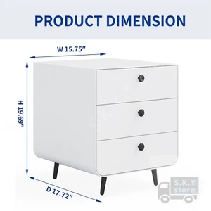 Modern Steel Night Stand with 3 Drawers, Storage Cabinet, Nightstand, white - Picture 1 of 9