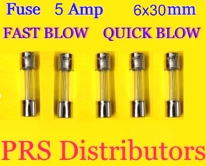 Fuse 5A 250V 6X30mm FAST BLOW QUICK BLOW Glass Fuse 5 Amp 5 pieces USA SELLER - Picture 1 of 3