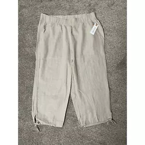 NWT Land'n Sea Linen Coastal Beachy Elastic Waist Pocket Striped Capri Cream M - Picture 1 of 9