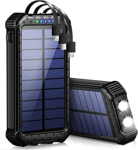 Solar Power Bank 30000mAh Built in 3 Cables, Fast Charging Portable Phone Charge - Picture 1 of 8