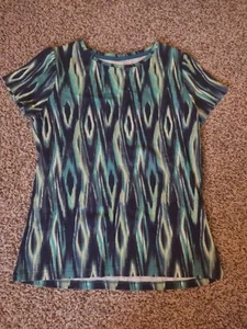 St. Johns Bay Woman's Casual Top Green Abstract Peacock Design Tagless Size PM - Picture 1 of 3