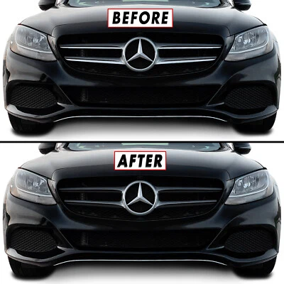 Chrome Delete Blackout Overlay for 2015-21 Mercedes C Class Sedan Grill Trim - Image 1 of 4