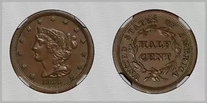 US 1854 1/2C NGC AU58BN Braided Hair Half Cent - Picture 1 of 1