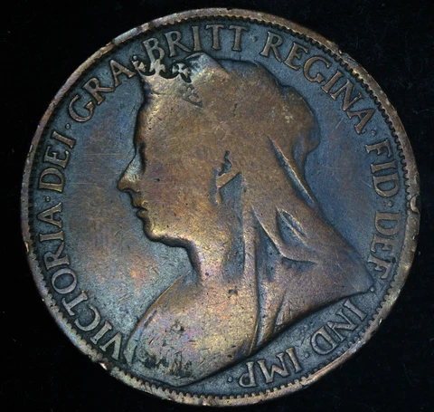 1896 UK Great Britain British One 1 Penny Old Queen Victoria Coin VF - Lot #8170 Cover