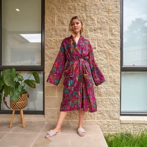 Timeless Wings 100% Cotton Kimono Robe - Foto 1 di 5
