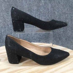 Adrienne Vittadini Shoes Womens 7.5 M Fiona Pump Block Heels Black Faux Leather - Photo 1 sur 16