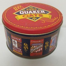 1991 Pure Quaker Oats Tin w/ Lid Famous Oatmeal Cookies 4" x 7"