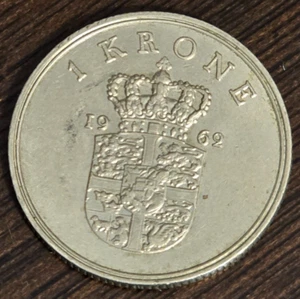 1962 Denmark One 1 Krone- Frederic IX - GREAT COIN! - Picture 1 of 2