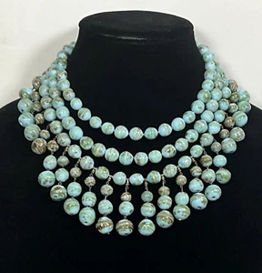 Vintage Triple Strand Venetian Murano Robin Egg Turquoise Gold Foil Necklace 158 - Picture 1 of 6