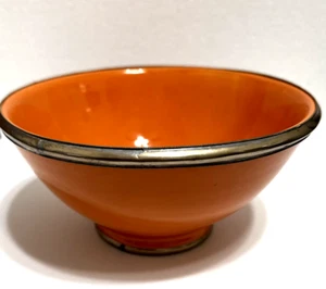 Cuenco naranja esmaltado marroquí bereber borde plateado arcilla roja lanzado a mano 4"h 8"w - Imagen 1 de 9