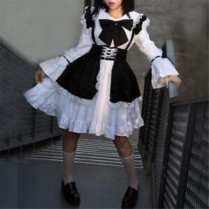 Women Maid Outfit Anime Long Dress Black And White Apron Dress Cosplay Cost VIS