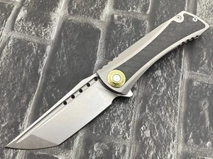 TwoSun Folding Knife 14C28N Blade Titanium/CF Handle Camping TS486-14C28N-CF-SW - Picture 1 of 11