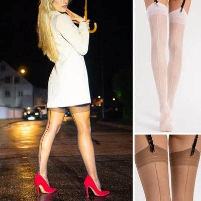 Fiore Marlena 20DEN Strapsstrümpfe Schwarz Weiß Tan S-XXL Straps Strümpfe Nylons - Bild 1 von 4
