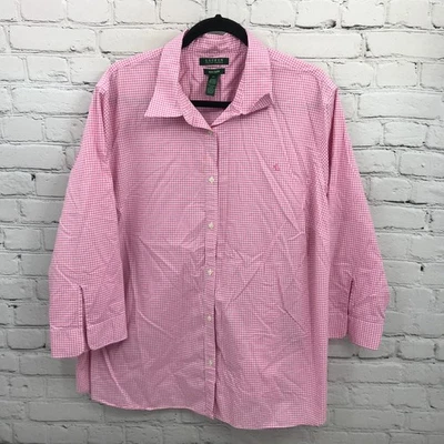Top para mujer Lauren Ralph Lauren 3X rosa con botones manga corta informal algodón Foto 1 de 4