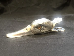 Antique Style Vintage Silver Plate Duck Head Paper Clip - Glass Eyes - Picture 1 of 5
