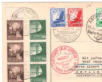 GERMANY GRAF ZEPPELIN Air Mail Card SUDETENLAND Aschersleben Berlin 1938 KZ232 - Image 1 of 4