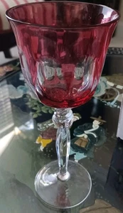 Vintage Bohemian Cut to Clear Crystal Cordial Stemware Cranberry Red - Picture 1 of 4