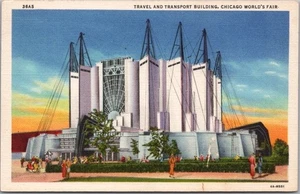 CHICAGO WORLD'S FAIR Postcard TRAVEL & TRANSPORT BUILDING Curteich Linen 36A5 - Picture 1 of 2