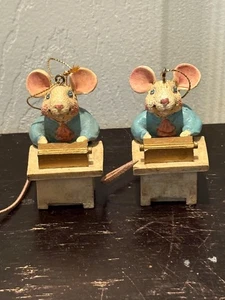 Set of 2 Kurt Adler Hole In The Wall Gang Mouse Christmas Ornaments Secretary - Picture 1 of 8