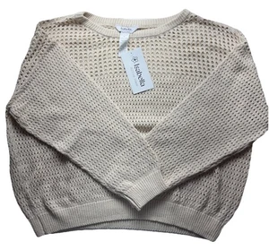 Isabella Active Wear Open Stitch Pullover Sweater Size XL Cream Color Trendy Top - Picture 1 of 4