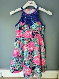 Lilly Pulitzer Girls Little Kinley Dress Lace Fit Flare Gillty Pleasure Large 10 - Picture 1 of 4