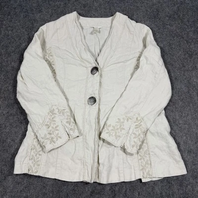 J Jill 100% Linen Made Embroidered Closure Blazer Fits Women's Size Medium White - Image 1 of 4