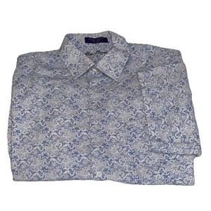 Alan Flusser Shirt Linen Blend SS Mens L Blue Paisley AOP Coastal Classic - Picture 1 of 6