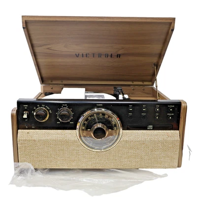 Victrola Empire Mid-Century 6-in-1 Turntable and Multimedia Center Walnut - READ - Image 1 of 4