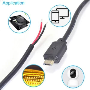 100pcs 1M/3.3ft Micro USB Male Plug Cable 2 wires Power Pigtail Cable Cord DIY - Picture 1 of 5