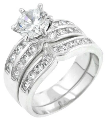 ✨Exquisite 2.30ct White Sapphire Engagement Wedding/Cocktail Ring Set✨SZ 9✨ - Image 1 of 4