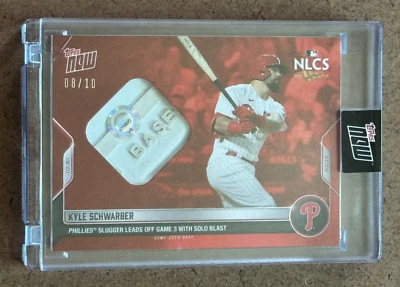 2022 Topps Now 1112 Kyle Schwarber NLCS Phillies Game Used Base Relic RED #8/10 - Image 1 of 4