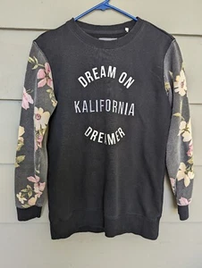 KENDALL & KYLIE Dream on Kalifornia Dreamer Black/Floral Crewneck Sweatshirt XS - Picture 1 of 8