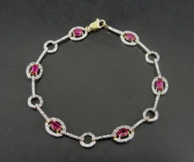 Pulsera Oro Vermeil Sobre Plata de Ley 925 Piedras Rosa Estilo Deco Look Foto 1 de 4