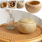 Bamboo Storage Basket with Cover Handmade Tea Woven Basket Tabletop Storage Box