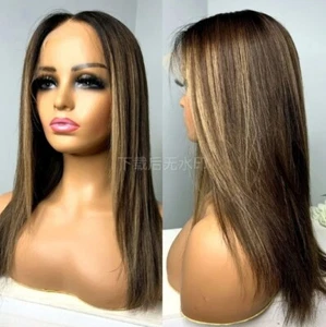 Highlight Straight Lace Front Human Hair Wig Preplucked Brazilian Remy Hair Wig - Picture 1 of 9
