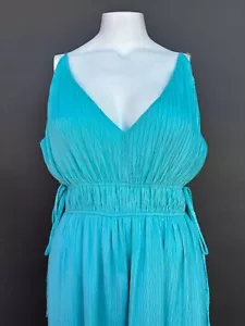 Taylor Maxi Dress Women's L Turquoise Aqua V-Neck Side-Slit Sleeveless Cleopatra - Picture 1 of 17