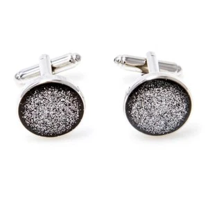 Black Diamond Dust Formal Pair Cufflinks Wedding in Gift Box & Polishing Cloth - Picture 1 of 4