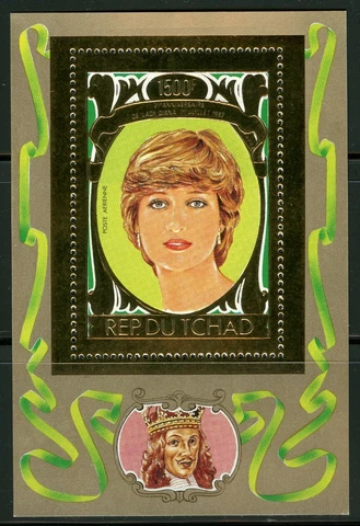Tchad 1982 21th Birthday Lady Diana Gold Foil Gold Michel 907 A Blocks 97 A Cover